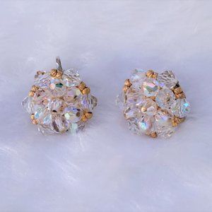 Vintage Laguna clip-on aurora borealis crystal earrings